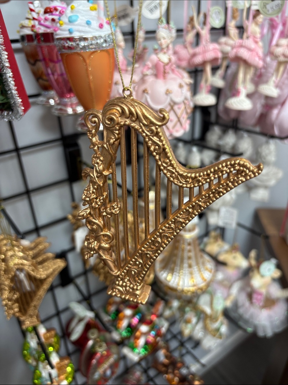 Mark Roberts Gold Ornate Harp Christmas Ornament